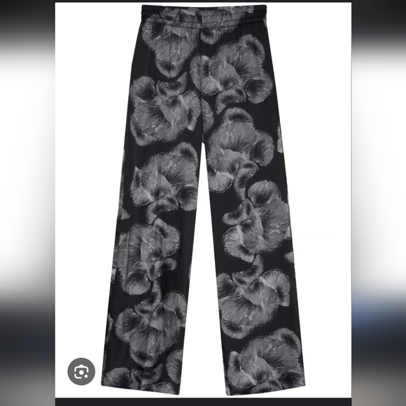 Anine Bing Pants - 350$ Anine Bing Black and Gray Floral Silk Blend Pants